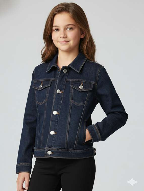 denim collared jacket girls casual wear