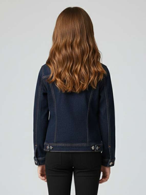 denim collared jacket girls casual wear - 22289318 -  Standard Image - 3