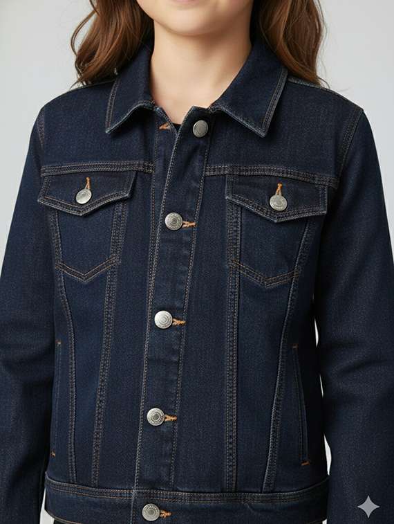 denim collared jacket girls casual wear - 22289318 -  Standard Image - 5