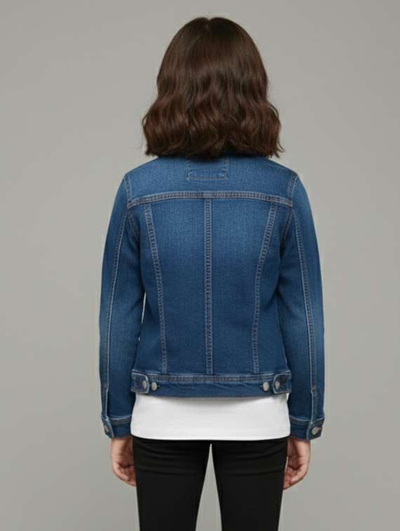 girls solid collared long sleeve denim jacket - 22289319 -  Standard Image - 3