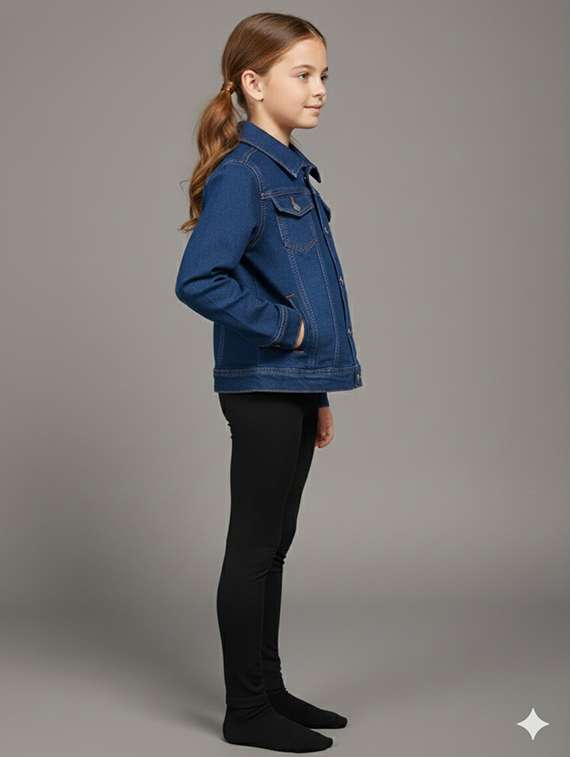 girls solid collared long sleeve denim jacket - 22289320 -  Standard Image - 3