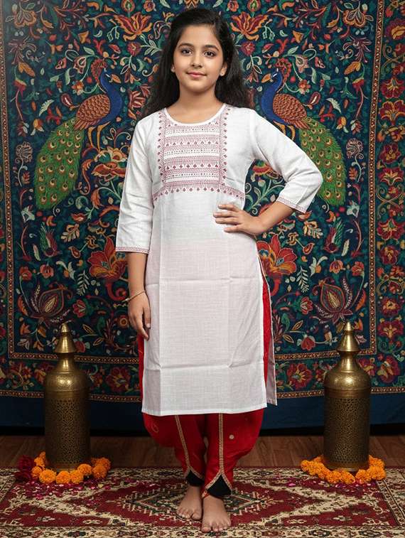 girls three quarter sleeve straight kurta