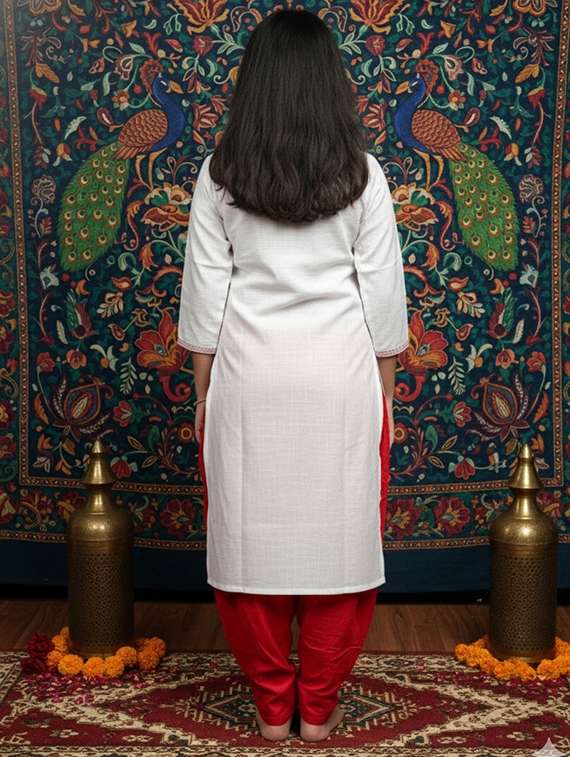 girls three quarter sleeve straight kurta - 22289322 -  Standard Image - 3