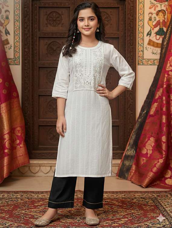 women three quarter sleeve straight kurta