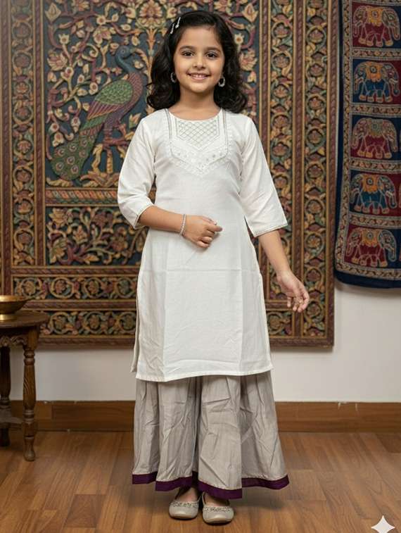girls three quarter sleeve straight kurta