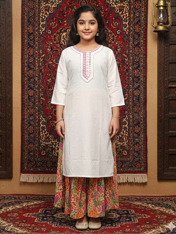girls three quarter sleeve straight kurta