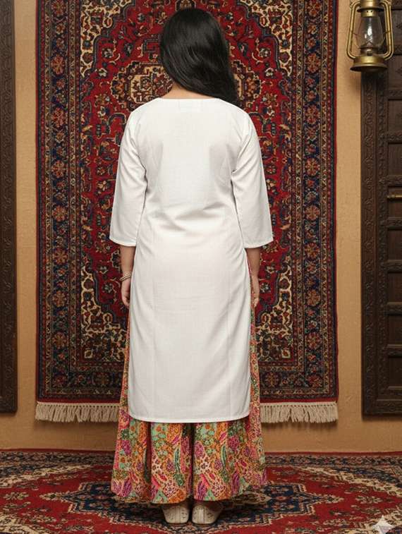 girls three quarter sleeve straight kurta - 22289334 -  Standard Image - 3