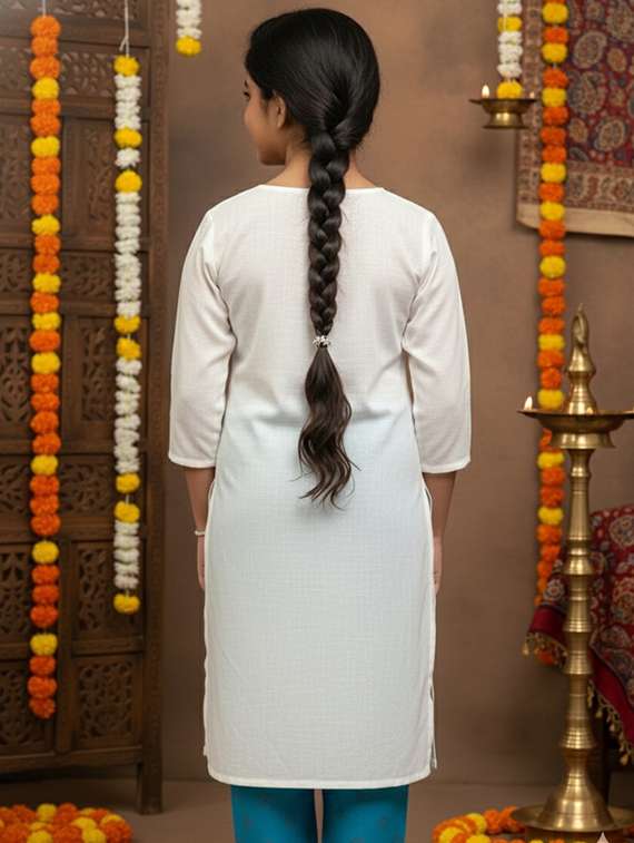 girls three quarter sleeve straight kurta - 22289335 -  Standard Image - 3