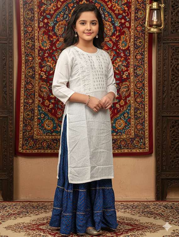 girls three quarter sleeve straight kurta