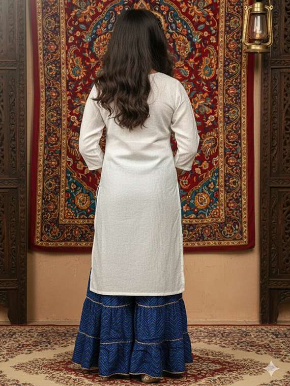 girls three quarter sleeve straight kurta - 22289336 -  Standard Image - 3