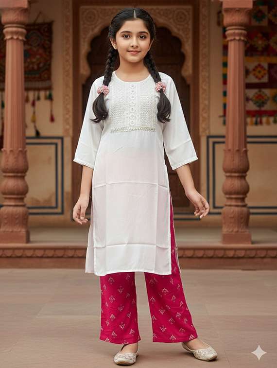 girls three quarter sleeve straight kurta