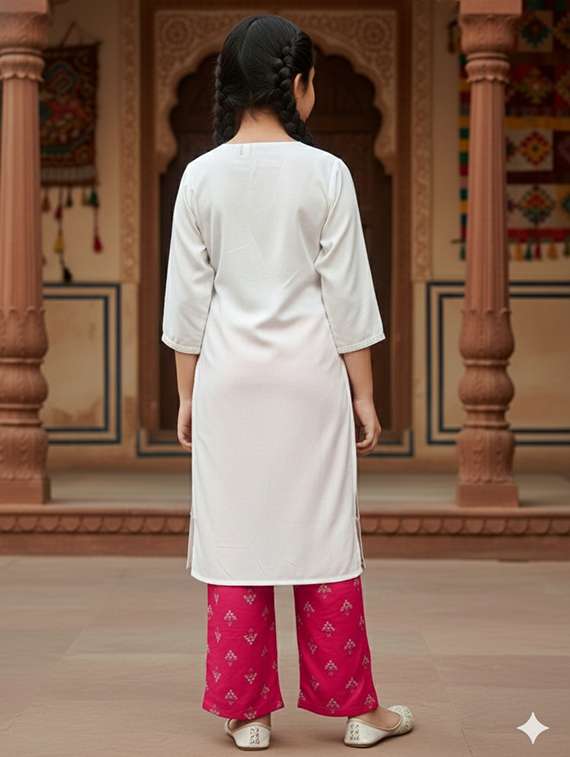 girls three quarter sleeve straight kurta - 22289339 -  Standard Image - 3