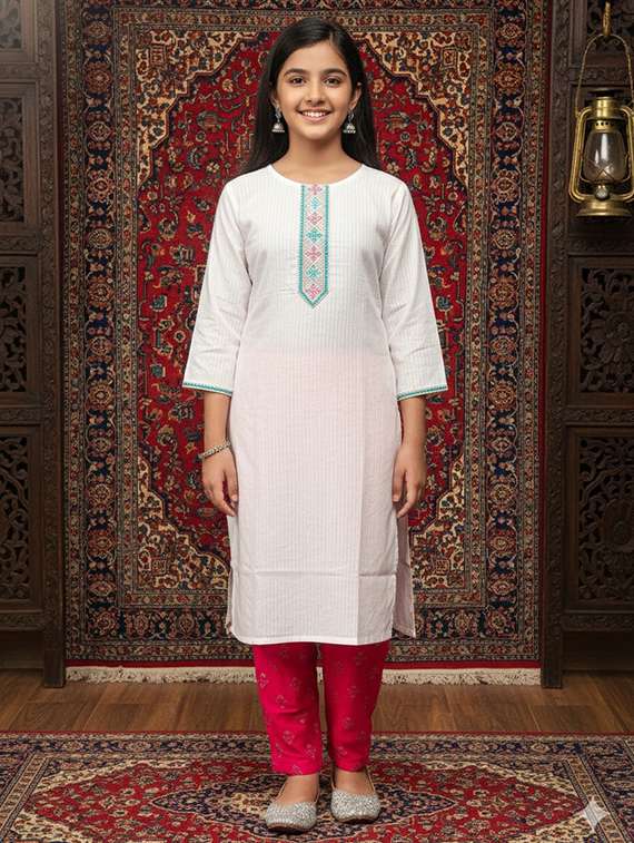 girls three quarter sleeve straight kurta