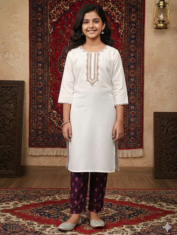 girls three quarter sleeve straight kurta