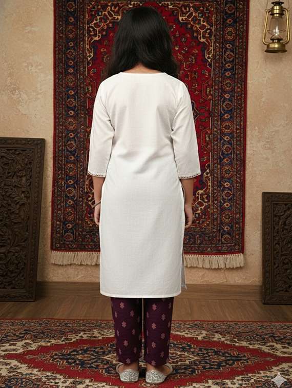 girls three quarter sleeve straight kurta - 22289342 -  Standard Image - 3
