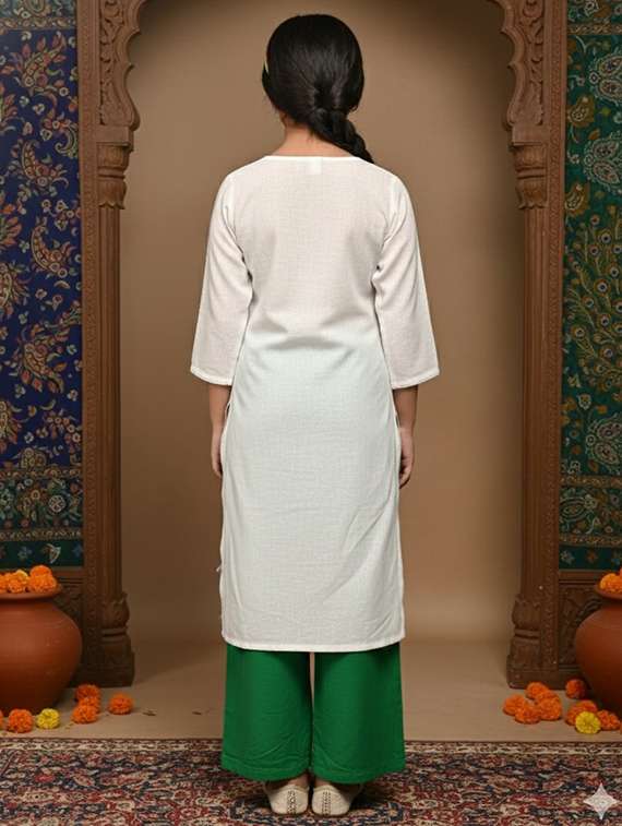 girls three quarter sleeve straight kurta - 22289344 -  Standard Image - 3