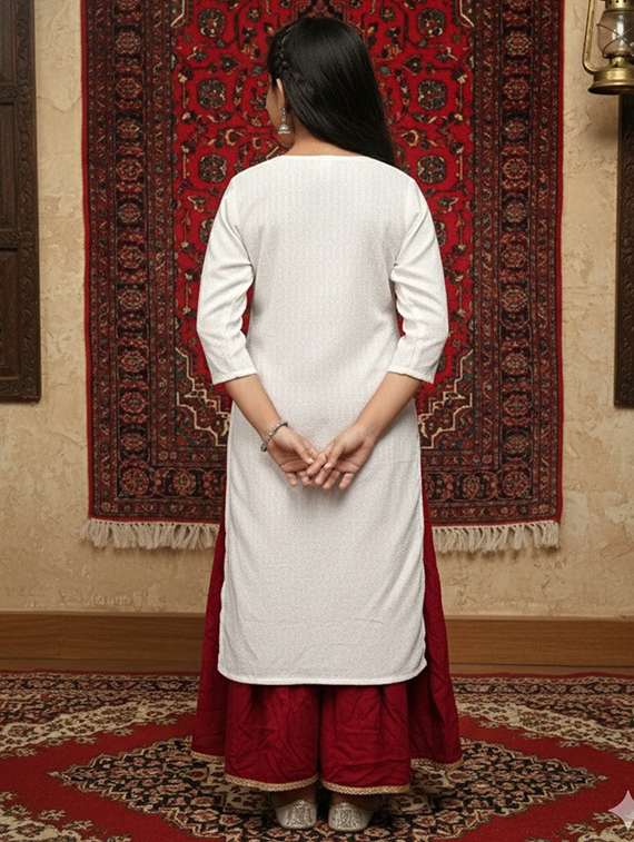 girls three quarter sleeve straight kurta - 22289345 -  Standard Image - 3