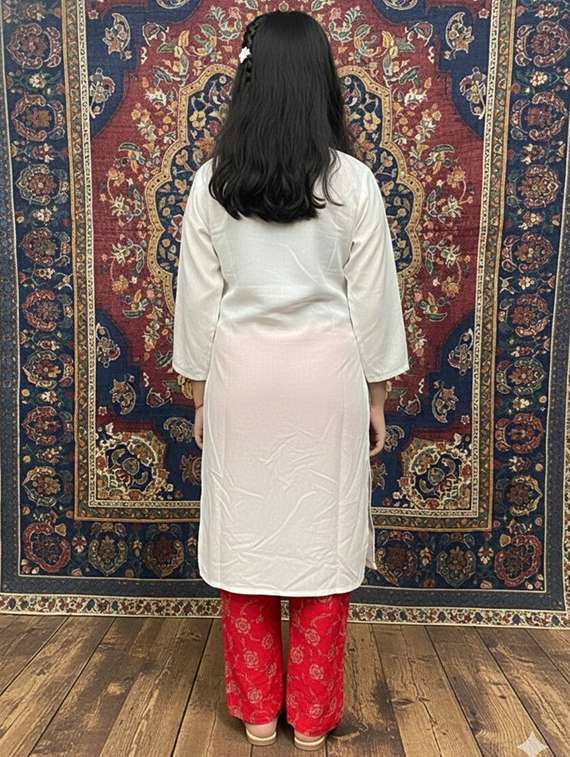 girls three quarter sleeve straight kurta - 22289346 -  Standard Image - 3