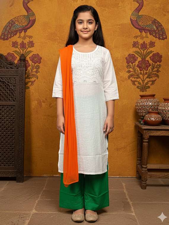 girls three quarter sleeve straight kurta