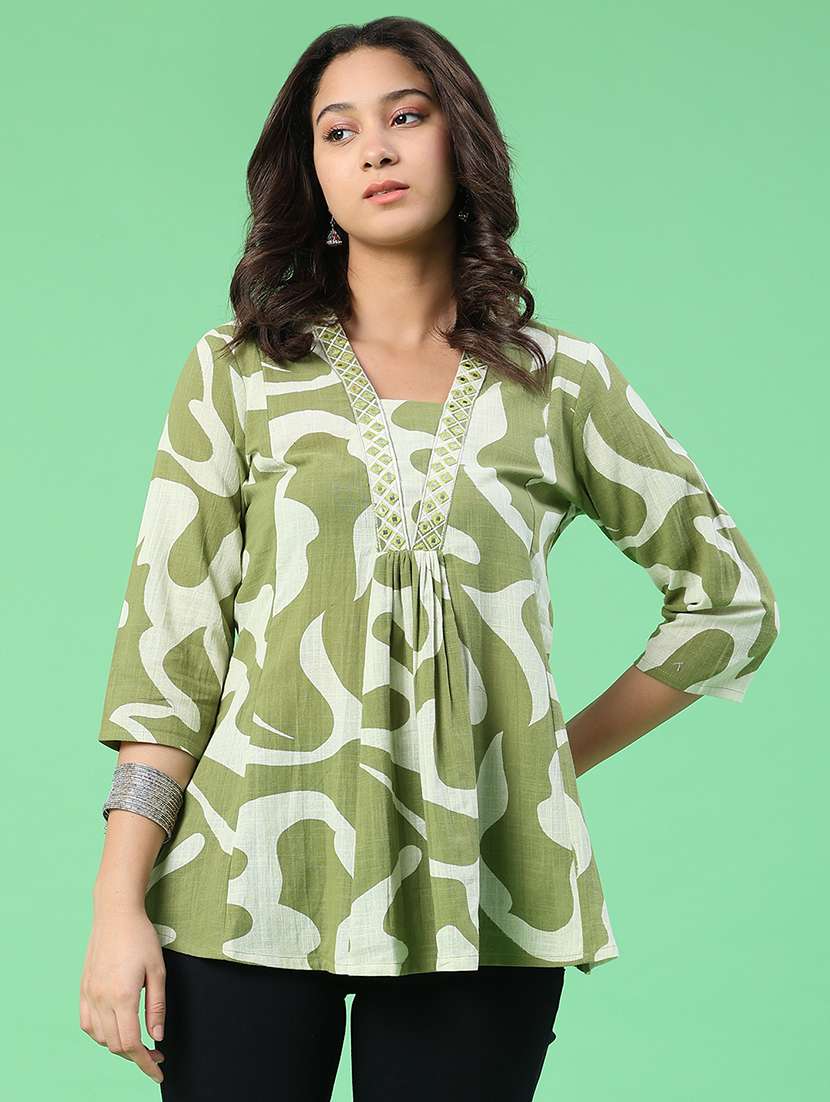 women printed three quarter sleeves a-line kurti - 22289494 -  Standard Image - 3