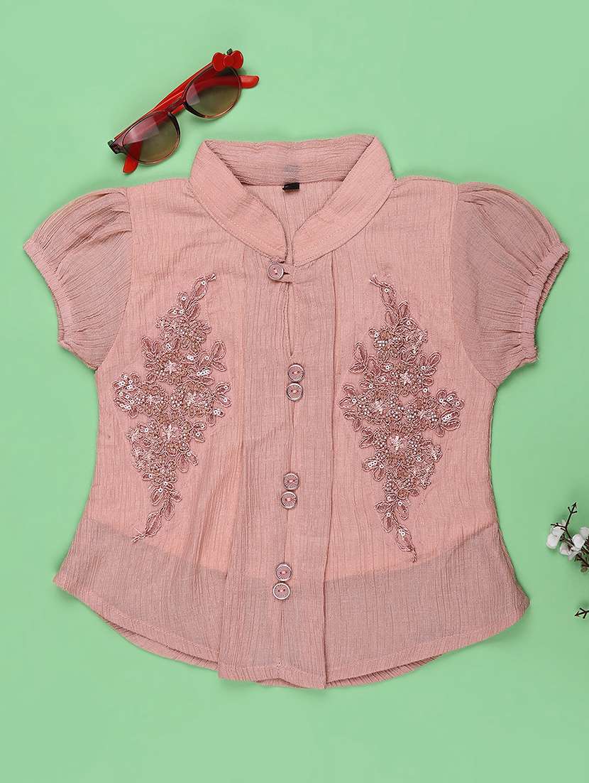 girls solid with work puff sleeve top