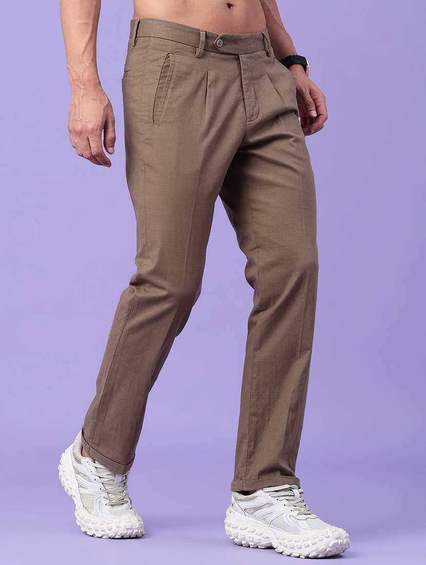 men solid mid rise regular fit pleated trouser - 22289884 -  Standard Image - 3