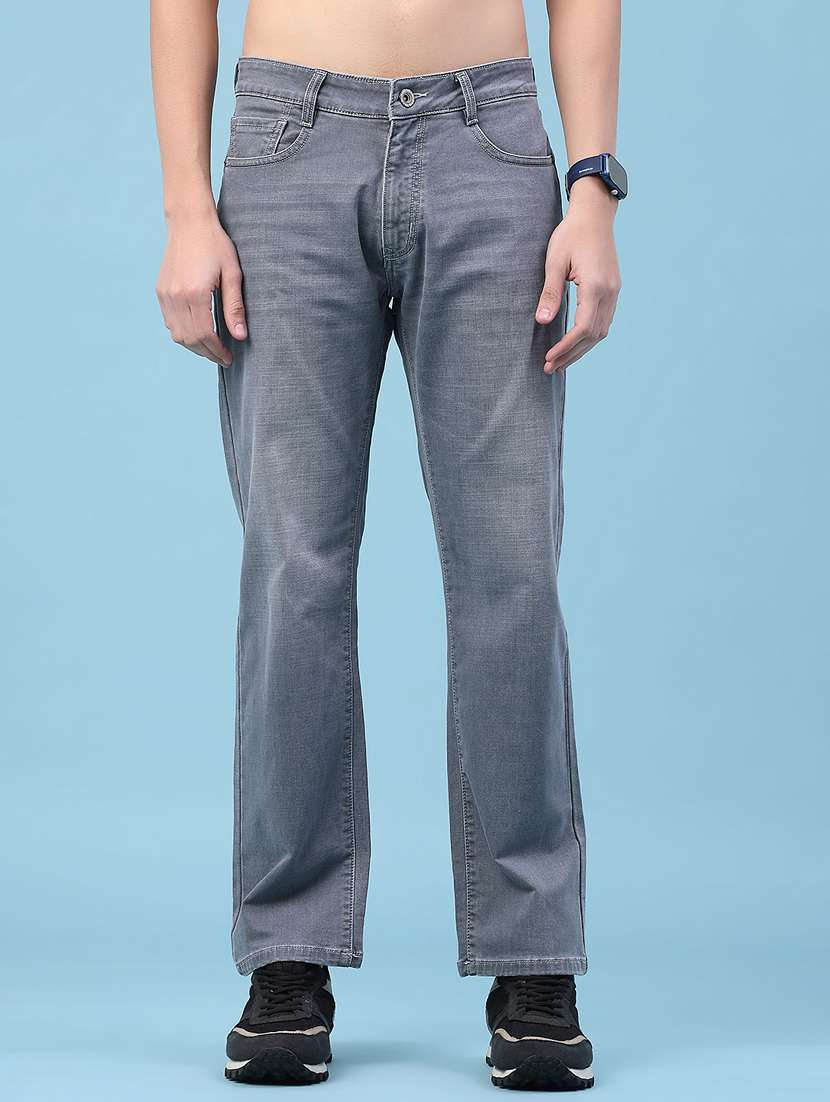 men washed mid rise full length jeans