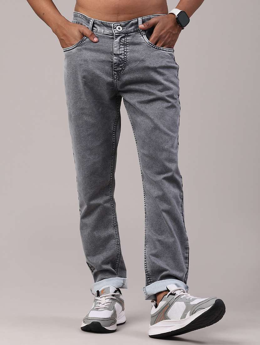 men plain mid rise full length jeans