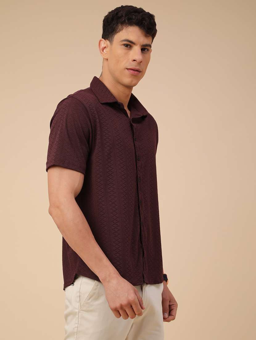 maroon polyester casual shirt - 22289896 -  Standard Image - 3
