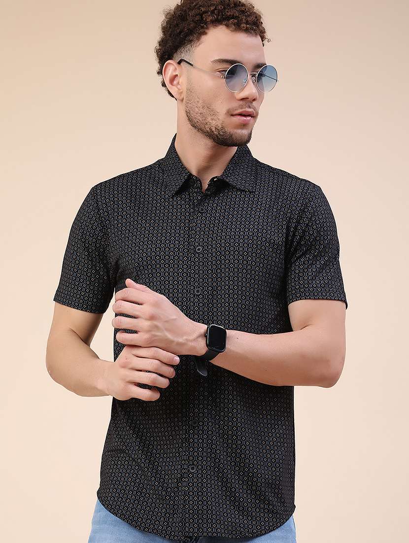 men printed short sleeves casual shirt