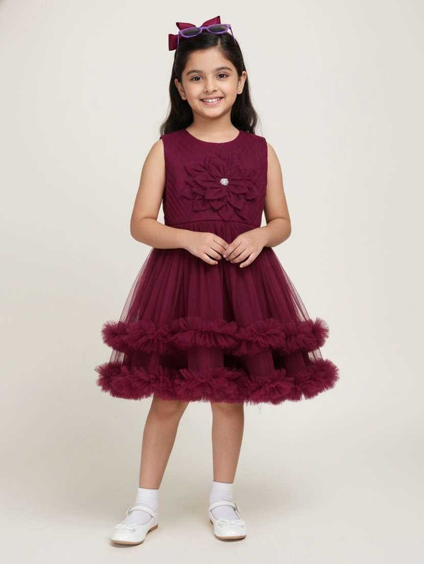 maroon cotton fit & flare dress