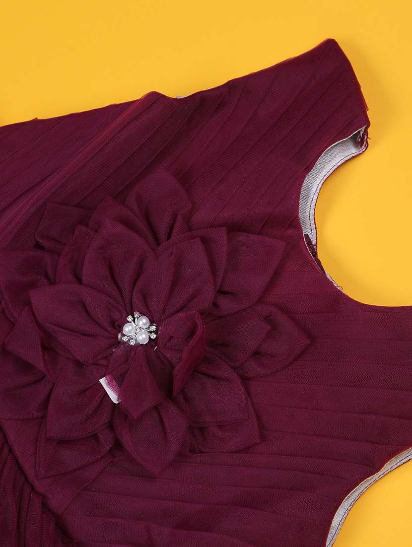 maroon cotton fit & flare dress - 22290030 -  Standard Image - 3