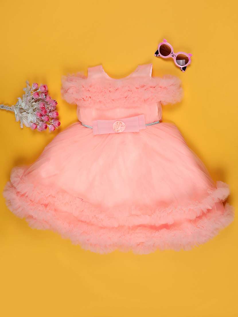 peach cotton fit & flare dress