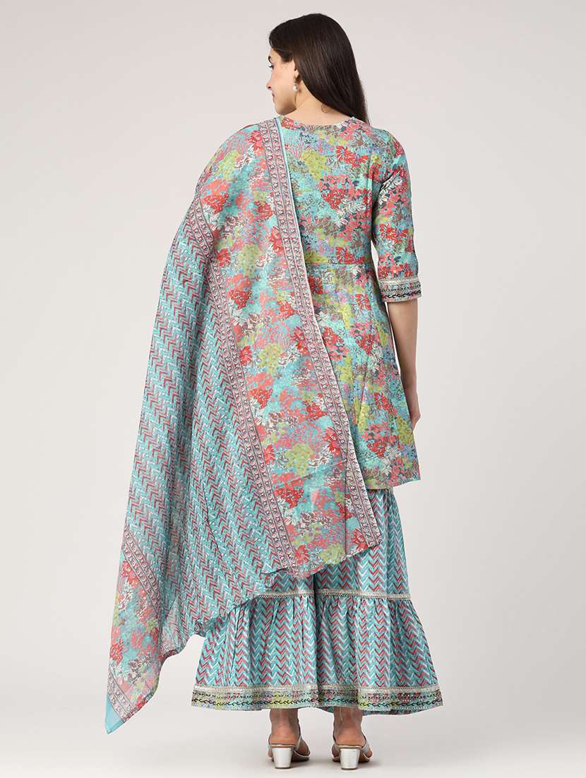 women blue kurta sharara set - 22290178 -  Standard Image - 3