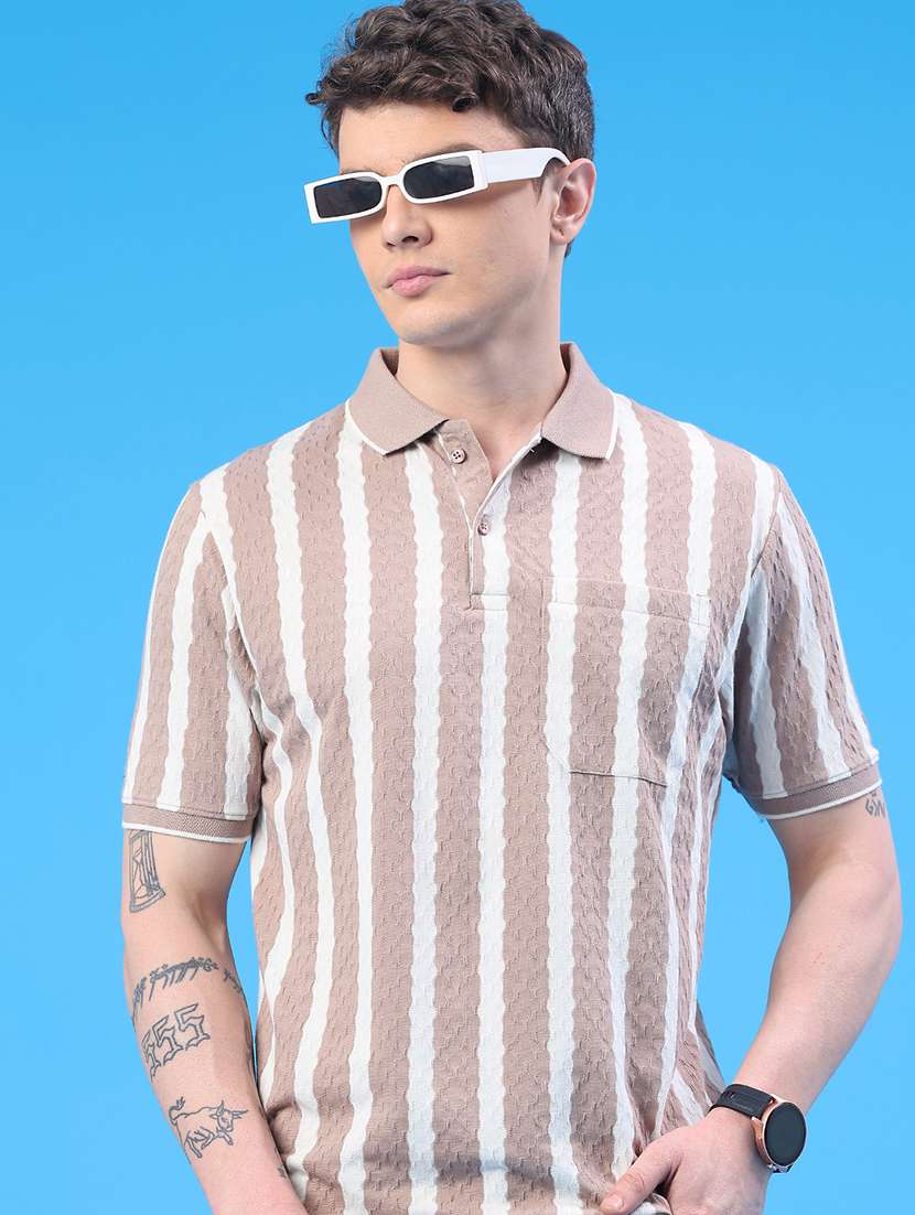 men striped short sleeve regular fit polo t-shirt