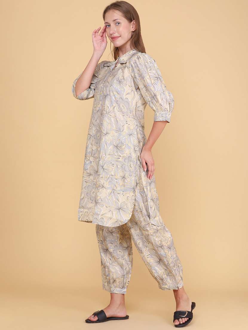women printed three quarter sleeves ethnic co-ord set - 22290362 -  Standard Image - 3