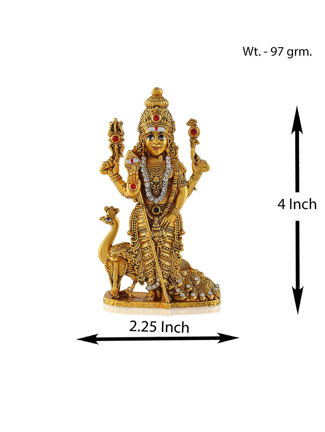 brass antique gold cz kartikeya murugan idol stand figurine - 22290382 -  Standard Image - 3