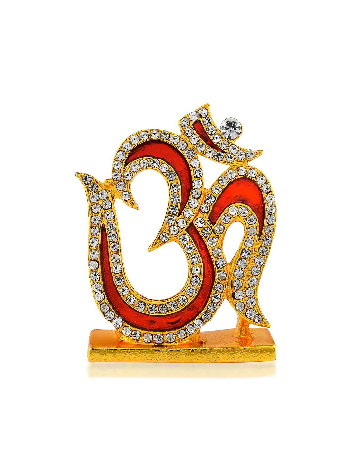 brass goldplated  cz red meenakari om stand idol fugurine showpiece