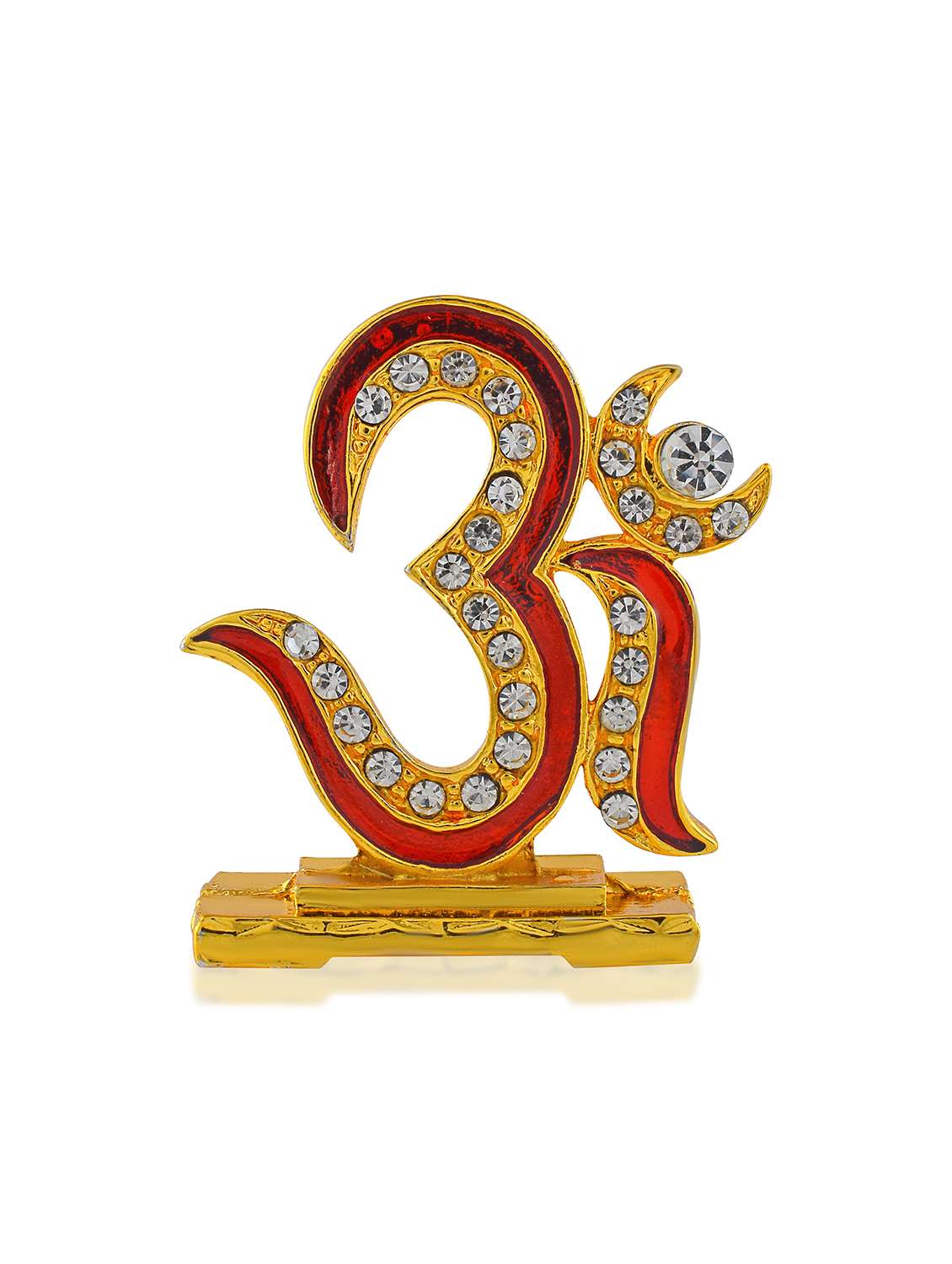 brass goldplated  cz red meenakari om stand idol fugurine showpiece