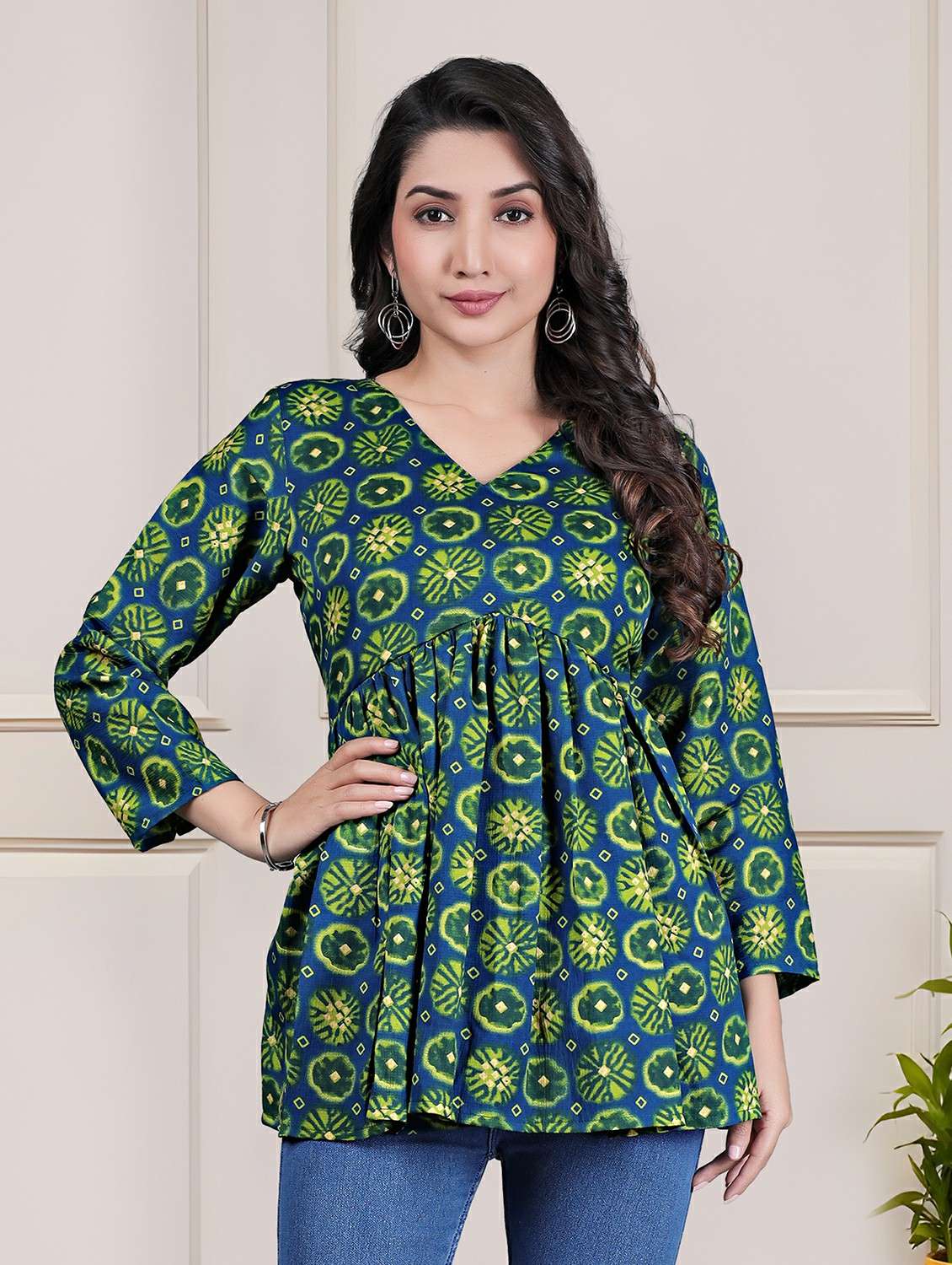 women printed long sleeve flared tunic