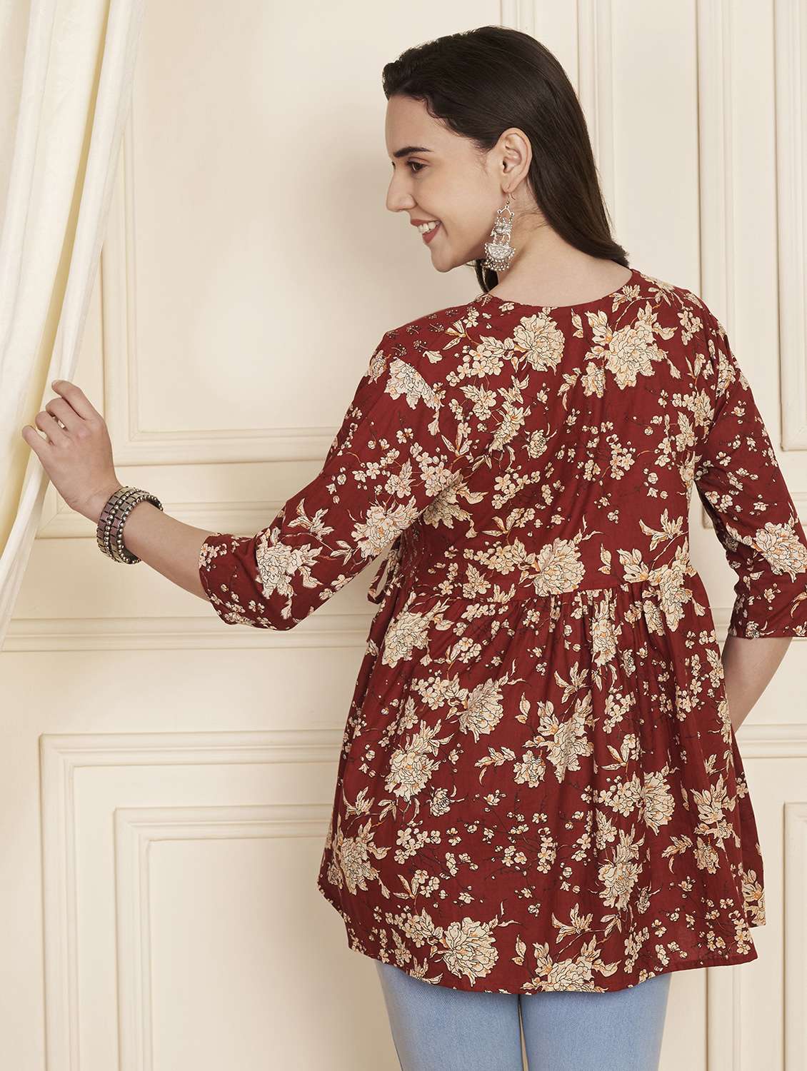 women printed three quarter sleeve flared kurti - 22290394 -  Standard Image - 3