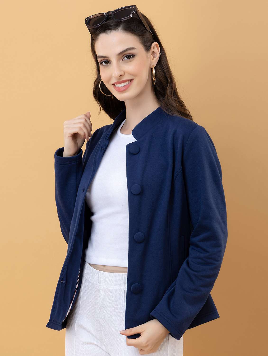women solid long sleeve regular jacket