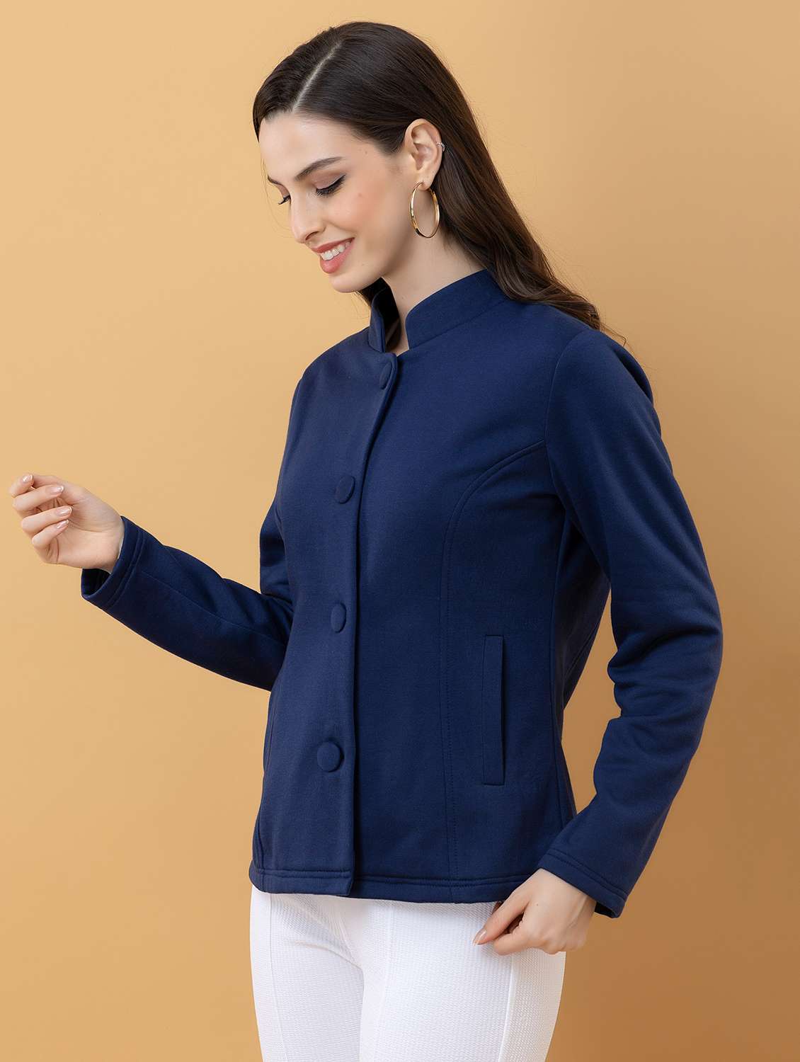 women solid long sleeve regular jacket - 22290399 -  Standard Image - 3