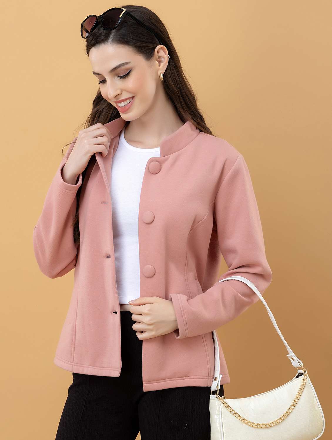 women solid long sleeve regular jacket