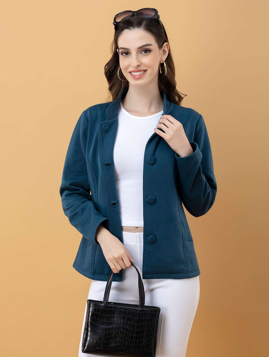 women solid long sleeve regular jacket