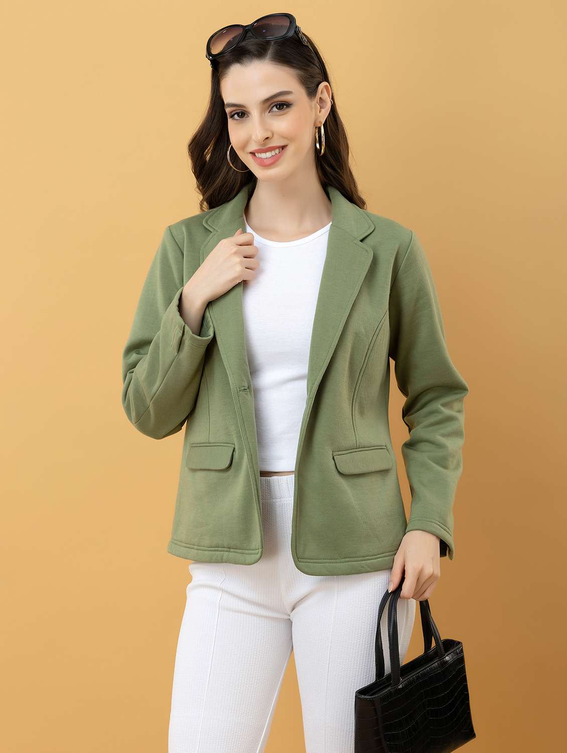 women solid long sleeve regular coat