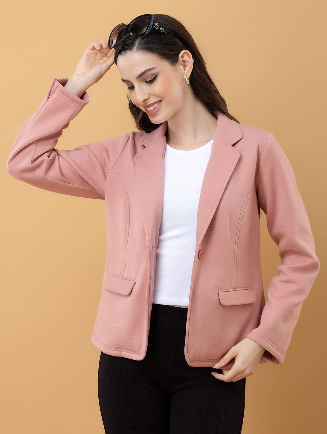women solid long sleeve single breasted blazer