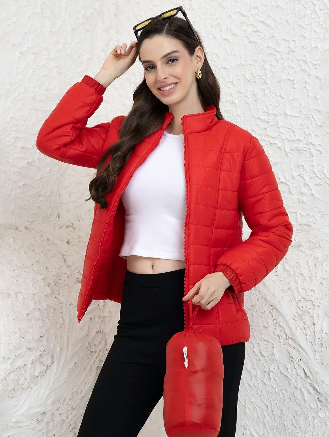 women solid long sleeve quilted jacket