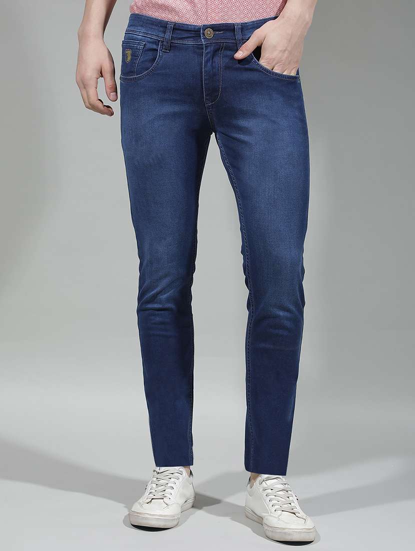 men washed mid rise full length slim fit jeans