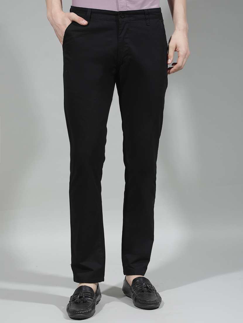 men solid mid rise chinos casual trouser